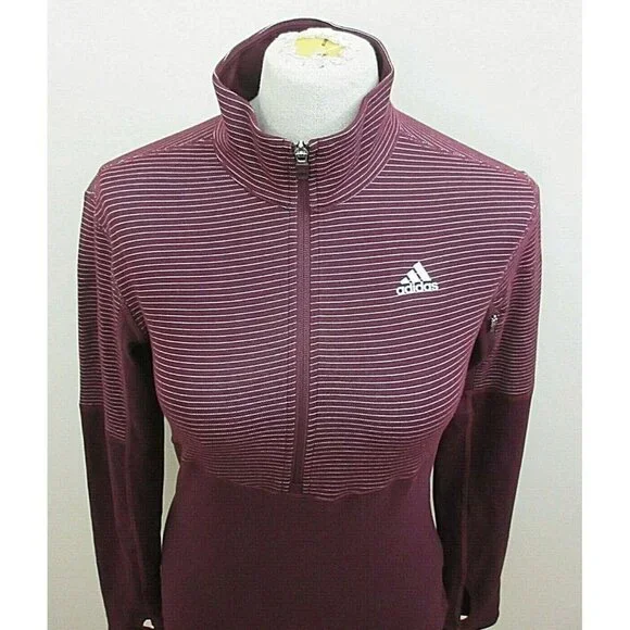 Adidas Women's Climalite 1/2 Zipper Pullover Maroon White Striped Size Medium - Picture 2 of 4